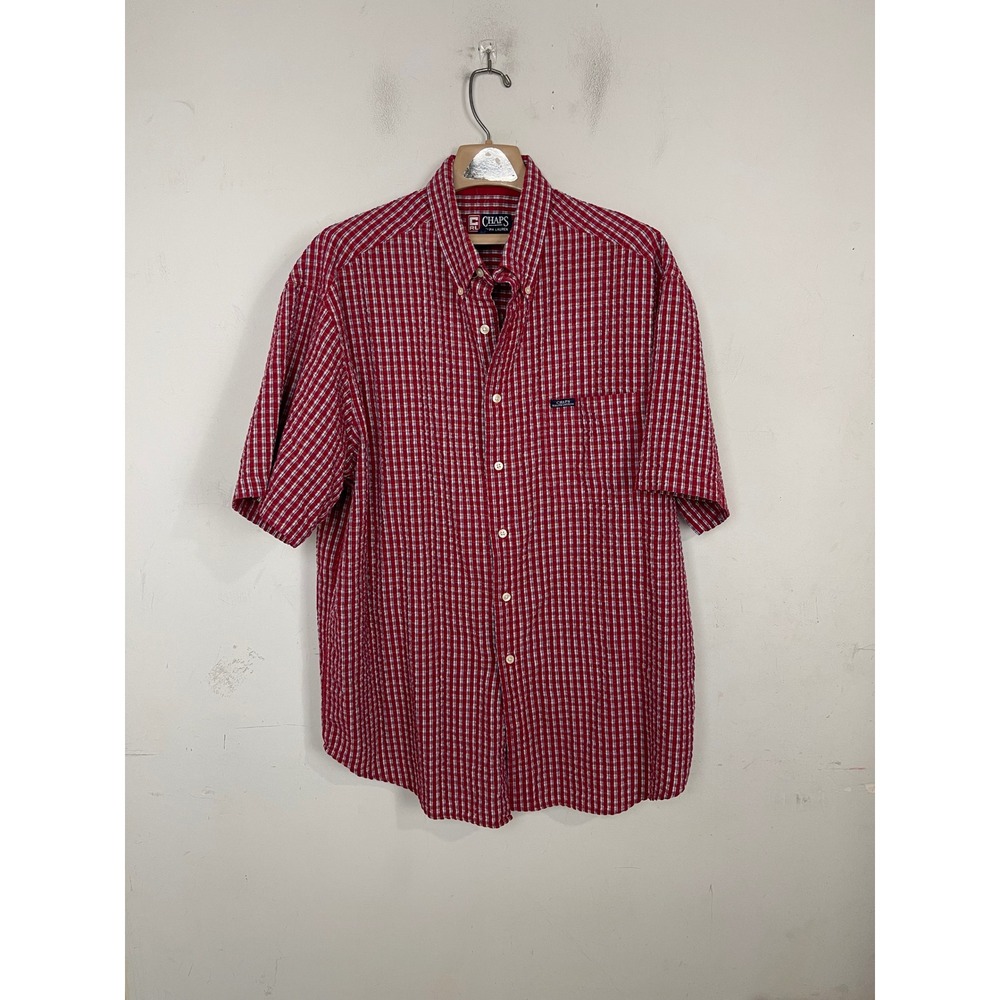 Chaps Ralph Lauren‎ Red Plaid Seersucker Short Sleeve Button Down Shirt XL